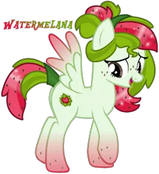 Size: 1700x1856 | Tagged: safe, artist:monkfishyadopts, derpibooru import, oc, oc:watermelana, unofficial characters only, pony, base used, colored wings, freckles, gradient hooves, gradient wings, melon, simple background, solo, transparent background