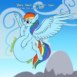 Size: 2000x2000 | Tagged: grimdark, suggestive, artist:swiftsketchpone, derpibooru import, rainbow dash, pegasus, pony, belly, digestion, female, fetish, flying, mare, preddash, solo, solo female, stomach noise, vore, weight gain