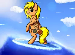 Size: 1900x1400 | Tagged: safe, artist:daromius, derpibooru import, oc, oc:lost thunder, unofficial characters only, pegasus, pony, male, ocean, solo, stallion, surfboard, surfing