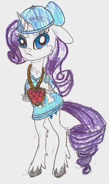 Size: 920x1557 | Tagged: safe, artist:m0nster-c00kie, derpibooru import, rarity, pony, unicorn, 30 minute art challenge, baseball cap, bipedal, cap, clothes, crossed arms, female, fire ruby, hat, jersey, mare, solo, traditional art, unamused