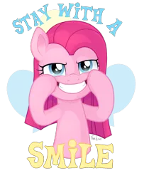 Size: 1300x1600 | Tagged: safe, artist:tina-de-love, derpibooru import, pinkie pie, earth pony, pony, bust, cutie mark background, fake smile, forced smile, pinkamena diane pie, simple background, smiling, solo, transparent background