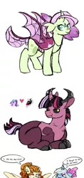 Size: 2120x4510 | Tagged: absurd resolution, artist:waffleponypanda, changedling, changeling, changeling oc, derpibooru import, heart, hybrid, interspecies offspring, magical gay spawn, oc, oc:illusion gem, oc:ire dusk, oc:mass love, oc:needle heart, offspring, parent:bulk biceps, parent:lord tirek, parent:rainbow dash, parents:bulkhugger, parent:spike, parent:starlight glimmer, parents:thoraxspike, parent:thorax, parent:tree hugger, parent:trixie, safe, simple background, spread wings, unofficial characters only, white background, wings