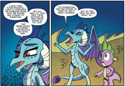 Size: 1294x895 | Tagged: artist:agnesgarbowska, derpibooru import, dragon, dragoness, female, idw, male, princess ember, safe, spike, spoiler:comic, spoiler:comic56, wings over yakyakistan