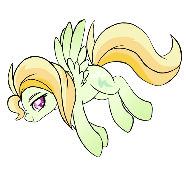 Size: 2200x2200 | Tagged: safe, artist:waffleponypanda, derpibooru import, oc, oc:golden sap, unofficial characters only, pony, female, flying, magical lesbian spawn, offspring, parent:fluttershy, parent:lightning dust, simple background, solo, spread wings, white background, wings