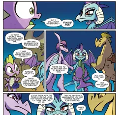 Size: 1400x1310 | Tagged: amarant, derpibooru import, diplomacy, dragon, idw, paranoid, princess ember, prominence, safe, scorchy, spike, spoiler:comic, spoiler:comic56, wings over yakyakistan