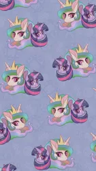 Size: 1080x1920 | Tagged: artist:phyllismi, derpibooru import, female, lesbian, princess celestia, safe, shipping, tiled background, twilestia, twilight sparkle, wallpaper