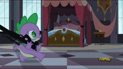 Size: 1280x720 | Tagged: semi-grimdark, artist:superedit, derpibooru import, edit, edited screencap, screencap, berry punch, berryshine, cherry berry, coco crusoe, comet tail, lucky clover, orion, pokey pierce, quiet gestures, shooting star (character), sleeping willow, spike, twilight sparkle, twilight sparkle (alicorn), alicorn, dragon, pony, princess spike (episode), aiming, animated, assassination, awp, baby carriage, bed, canterlot, coffee, crosshair, dark comedy, death, guard, gun, implied death, marching, mime, murder, rifle, scope, shooting, sleeping, smiling, sniper, sniper rifle, sound, spike the sniper, stroller, the great and powerful superedit, this will end in jail time, this will end in school shooting, weapon, webm