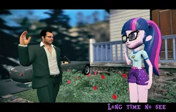 Size: 1210x768 | Tagged: safe, artist:blackbelt2297, derpibooru import, sci-twi, twilight sparkle, human, equestria girls, legend of everfree, 3d, crossover, dead rising, dead rising 2: off the record, duo, frank west, gmod