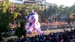 Size: 800x450 | Tagged: safe, derpibooru import, twilight sparkle, twilight sparkle (alicorn), alicorn, pony, animated, balloon, chile, giant pony, hell march, irl, macro, parade, parade balloon, paris parade, photo, red alert, sound, webm