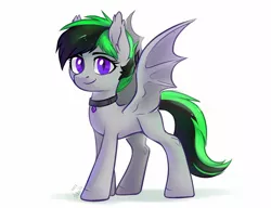 Size: 1700x1307 | Tagged: safe, artist:jekeita, derpibooru import, oc, oc:night wing, unofficial characters only, bat pony, pony, collar, smiley face, wings