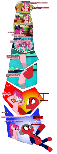 Size: 546x1463 | Tagged: safe, artist:sneshneeorfa, derpibooru import, pinkie pie, pony, the saddle row review, asphyxiation, cave, cave pool, comic, drowning, mirror pool, pinkie clone, simple background, spider-man, spider-mare, transparent background