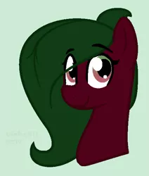 Size: 488x576 | Tagged: safe, artist:binkyt11, derpibooru import, oc, oc:terra flora, unofficial characters only, earth pony, pony, bust, female, green background, leaf, mare, ms paint, portrait, simple background, solo, teenager