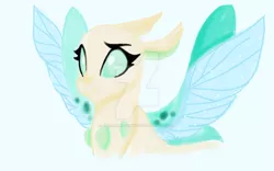 Size: 1024x640 | Tagged: artist:evergreen-gemdust, changedling, changeling, changeling oc, derpibooru import, oc, safe, solo, spread wings, unofficial characters only, watermark, wings