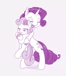 Size: 785x900 | Tagged: safe, artist:dstears, derpibooru import, rarity, sweetie belle, pony, unicorn, forever filly, cute, diasweetes, duo, female, filly, hug, mare, raribetes, simple background, sisterly love, sisters, sweetie belle is not amused, unamused, watch, wristwatch