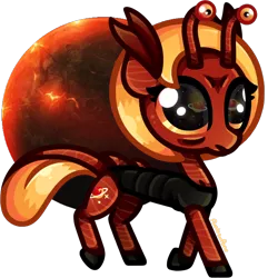Size: 740x767 | Tagged: safe, artist:amberpone, derpibooru import, oc, unofficial characters only, alien, alien pony, original species, pony, adult, armor, big eyes, contest prize, cute, cutie mark, digital art, eye reflection, eyestalks, female, four eyes, looking up, mane, mare, orange eyes, original style, paint tool sai, planet, red fur, reflection, simple background, solo, space, standing, transparent background, walking