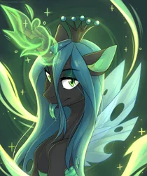 Size: 3360x4000 | Tagged: safe, artist:fensu-san, derpibooru import, queen chrysalis, changeling, changeling queen, bust, cute, cutealis, female, forked tongue, green tongue, high res, looking at you, magic, portrait, solo, tongue out