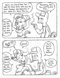 Size: 849x1100 | Tagged: anthro, artist:circe, black and white, cigar, comic, comic:soreloser, derpibooru import, futurama, grayscale, monochrome, prison guard position, rarity, safe, scruffy, traditional art