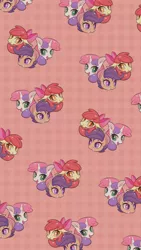 Size: 1080x1920 | Tagged: apple bloom, artist:phyllismi, cutie mark crusaders, derpibooru import, safe, scootaloo, sweetie belle, tiled background, wallpaper