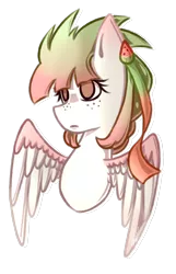 Size: 1608x2492 | Tagged: safe, artist:ladyunilove, derpibooru import, oc, oc:melon ice, unofficial characters only, pegasus, pony, bust, female, freckles, mare, no pupils, portrait, simple background, solo, spread wings, transparent background, wings