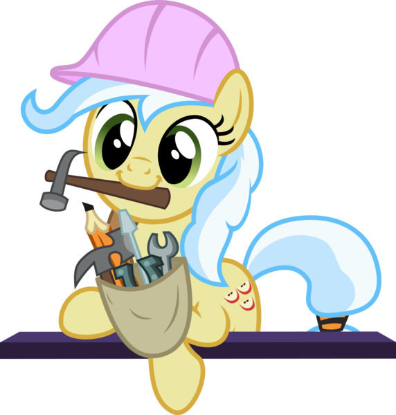 Size: 1130x1185 | Tagged: safe, artist:punzil504, derpibooru import, ambrosia, cindy block, earth pony, pony, cute, female, hammer, hard hat, hat, mare, pencil, screwdriver, simple background, smiling, solo, to saddlebags and back again, transparent background, vector, wrench