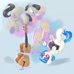 Size: 2160x2160 | Tagged: safe, artist:pucksterv, derpibooru import, octavia melody, vinyl scratch, earth pony, pony, unicorn, break, breaking, cello, duo, female, mare, music notes, musical instrument, simple background, sunglasses