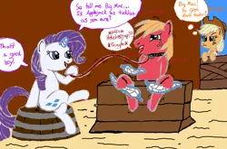 Size: 3227x2125 | Tagged: suggestive, artist:darkknighthoof, artist:icey-wicey-1517, derpibooru import, applejack, big macintosh, rarity, earth pony, pony, unicorn, barrel, bedroom eyes, bondage, collar, colored, crying, dialogue, erotic tickling, feather, female, femdom, fetish, freckles, good boy, hoof fetish, hoof tickling, hooves, laughing, leash, male, malesub, mare, panting, pet play, raridom, rarimac, shaking, shipping, speech bubble, stallion, stocks, straight, submissive, tears of laughter, thought bubble, tickle fetish, tickle torture, tickling, unshorn fetlocks