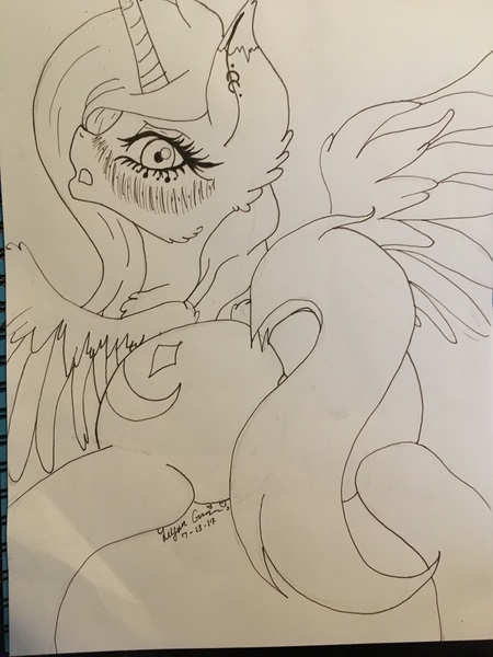 Size: 3024x4032 | Tagged: safe, artist:luna rose, derpibooru import, oc, unofficial characters only, alicorn, pony, absurd resolution, alicorn oc, blushing, ear piercing, piercing, plot, solo, traditional art