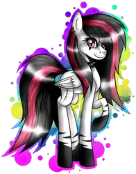 Size: 776x992 | Tagged: safe, artist:lada03, derpibooru import, oc, oc:emala jiss, unofficial characters only, pegasus, pony, choker, ear piercing, earring, emo, female, heterochromia, jewelry, looking at you, mare, piercing, raised hoof, simple background, smiling, solo, spiked choker, transparent background