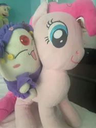 Size: 2448x3264 | Tagged: safe, derpibooru import, pinkie pie, pony, irl, mokona, photo, plushie, tsubasa reservoir chronicles