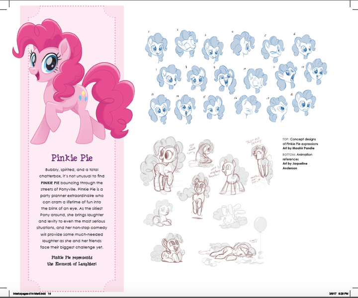 Size: 1678x1398 | Tagged: safe, artist:jaqueline anderson, artist:maahir pandie, derpibooru import, official, pinkie pie, earth pony, pony, my little pony: the movie, the art of my little pony: the movie, balloon, concept art, expressions, female, happy, mare