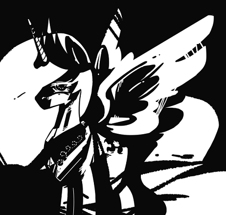 Size: 462x439 | Tagged: safe, anonymous artist, derpibooru import, princess celestia, alicorn, pony, /mlp/, 4chan, black and white, crown, drawthread, frank miller, grayscale, jewelry, monochrome, peytral, regalia, sin city, solo, spread wings, style emulation, wings