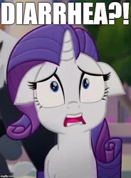 Size: 505x687 | Tagged: safe, derpibooru import, edit, edited screencap, screencap, rarity, pony, my little pony: the movie, disgusted, floppy ears, image macro, implied diarrhea, meme