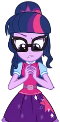 Size: 1591x3206 | Tagged: safe, artist:sketchmcreations, derpibooru import, sci-twi, twilight sparkle, dance magic, equestria girls, spoiler:eqg specials, clothes, glasses, lip bite, raised eyebrow, simple background, skirt, solo, transparent background, unsure, vector