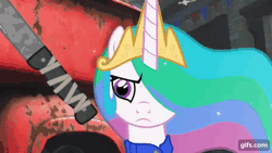 Size: 640x360 | Tagged: safe, artist:2snacks, derpibooru import, princess celestia, alicorn, pony, two best sisters play, animated, blood, clothes, faic, fallout 4, gif, jumpsuit, levitation, lightly watermarked, machete, magic, mouth hold, patlestia, telekinesis, vault suit, watermark, weapon, youtube link