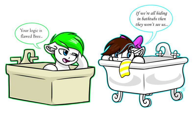 Size: 1024x596 | Tagged: safe, artist:whitehershey, derpibooru import, oc, oc:bing, oc:breezy, unofficial characters only, earth pony, pony, bathtub, bingzy, dialogue, female, male, mare, open mouth, simple background, speech bubble, stallion, transparent background