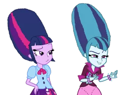 Size: 1018x784 | Tagged: safe, artist:ktd1993, derpibooru import, sonata dusk, twilight sparkle, equestria girls, beehive hairdo, female, lesbian, shipping, twinata