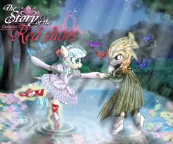 Size: 3600x3000 | Tagged: safe, artist:avchonline, derpibooru import, coco pommel, oc, bird, deer, earth pony, elf, pony, ballerina, ballet, bipedal, bow, canon x oc, canterlot royal ballet academy, cloak, clothes, crying, deer magic, dress, en pointe, female, flower, forest, frilly dress, gloves, hair bow, jewelry, long gloves, magic, male, mare, pantyhose, poofy shoulders, reflection, stars, story in the source, tiara, tutu