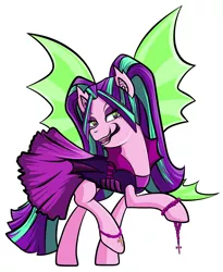 Size: 2680x3271 | Tagged: safe, artist:itsnotdaijoubu, derpibooru import, aria blaze, ponified, pony, equestria girls, clothes, costume, cross, equestria girls ponified, female, looking at you, mare, nightmare night, open mouth, raised hoof, simple background, solo, tongue out, white background, wings