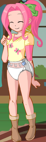 Size: 183x565 | Tagged: artist:wolf, boots, clothes, cute, derpibooru import, diaper, diaper fetish, diapershy, fetish, fluttershy, human, humanized, magical friends, ponytail, questionable, shirt, shoes, shyabetes