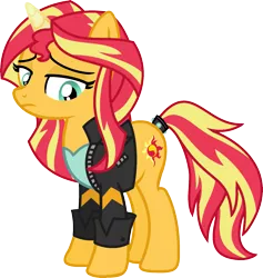 Size: 1675x1765 | Tagged: safe, artist:meimisuki, artist:starryoak, derpibooru import, sunset shimmer, ponified, pony, unicorn, miracleverse, alternate hairstyle, alternate universe, base used, equestria girls outfit, female, mare, simple background, solo, transparent background, vector