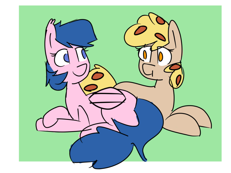 Size: 1600x1200 | Tagged: safe, artist:provolonepone, derpibooru import, oc, oc:peetzer, oc:sapphire dawn, unofficial characters only, bat pony, food pony, original species, pizza pony, cuddling, duo