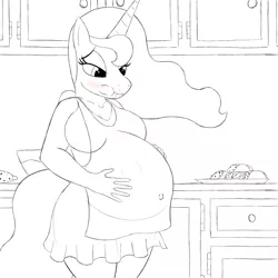 Size: 1024x1024 | Tagged: anthro, apron, artist:20thx5150, clothes, derpibooru import, kicking, kitchen, pregnant, princess luna, safe