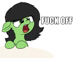 Size: 2927x2341 | Tagged: safe, artist:smoldix, derpibooru import, oc, oc:anonfilly, unofficial characters only, pony, angry, female, filly, fuck off, image macro, meme, open mouth, reaction image, solo, vulgar, yelling