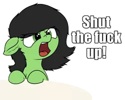Size: 2927x2341 | Tagged: safe, artist:smoldix, derpibooru import, oc, oc:anonfilly, unofficial characters only, pony, angry, female, filly, image macro, meme, open mouth, reaction image, shut the fuck up, solo, stfu, vulgar, yelling
