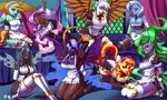 Size: 1000x600 | Tagged: questionable, artist:jadenkaiba, derpibooru import, gilda, lightning dust, mane-iac, nightmare moon, queen chrysalis, sunset shimmer, suri polomare, trixie, anthro, gryphon, arm behind back, bed, bedroom, bondage, breasts, busty gilda, busty lightning dust, busty mane-iac, busty nightmare moon, busty queen chrysalis, busty sunset shimmer, busty suri polomare, busty trixie, chrysub, cleavage, clothes, commission, female, females only, harem, maid, pillow, watermark