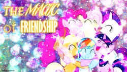 Size: 1920x1080 | Tagged: applejack, artist:ahsokafan100, artist:kishmond, derpibooru import, fluttershy, group hug, hug, mane six, pinkie pie, rainbow dash, rarity, safe, twilight sparkle, wallpaper