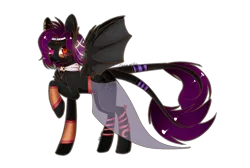 Size: 1024x688 | Tagged: artist:bambudess, artist:lisamena99, bat wings, clothes, collaboration, derpibooru import, female, heterochromia, mare, oc, oc:stephanie cocoa, original species, safe, simple background, solo, transparent background, two tails, unofficial characters only