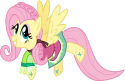 Size: 1024x662 | Tagged: safe, artist:meganlovesangrybirds, derpibooru import, fluttershy, pegasus, pony, friendship through the ages, 60s, alternate hairstyle, clothes, dress, female, flying, folk fluttershy, mare, solo, wrong aspect ratio