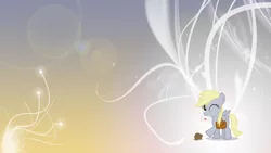 Size: 1920x1080 | Tagged: safe, artist:blackm3sh, artist:unfiltered-n, derpibooru import, edit, derpy hooves, pony, abstract background, female, filly, filly derpy, food, letter, mouth hold, muffin, one eye closed, solo, wallpaper, wallpaper edit, wink, younger