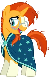 Size: 3001x4758 | Tagged: safe, artist:cloudyglow, derpibooru import, sunburst, pony, unicorn, the crystalling, absurd resolution, blushing, cape, clothes, cute, facial hair, glasses, goatee, male, open mouth, simple background, socks (coat marking), stallion, sunbetes, transparent background, vector